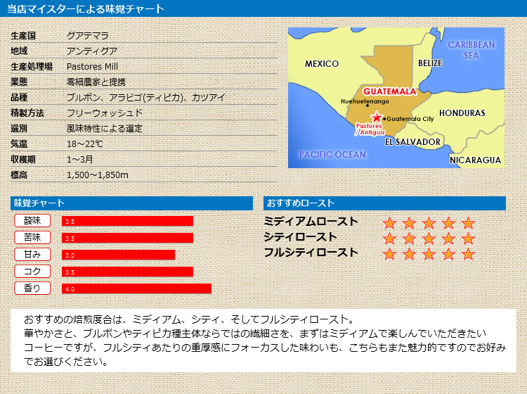 当店マイスターによる味覚チャート ガテマラ アンティグア ジャスミン