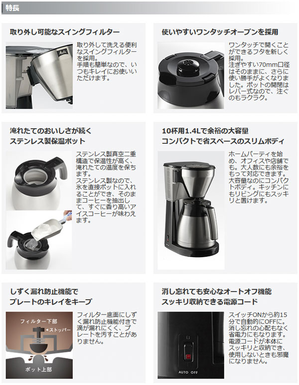 Melitta メリタ コーヒーメーカー イージートップサーモ ブラック LKT-1001