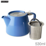 FORLIFE フォーライフ スタンプ ティーポット ブルー 530ml 硬質陶器 片手で注げる便利な設計 ステンレスフタ＆茶こし付