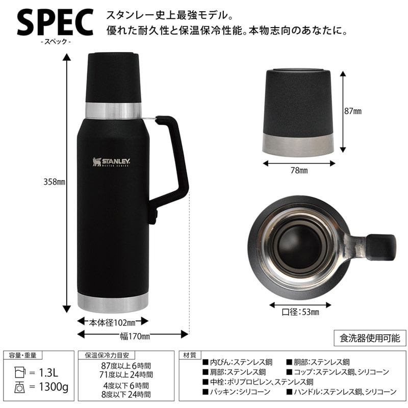 STANLEY マスター真空ボトル 1.3L マットブラック 日本正規品