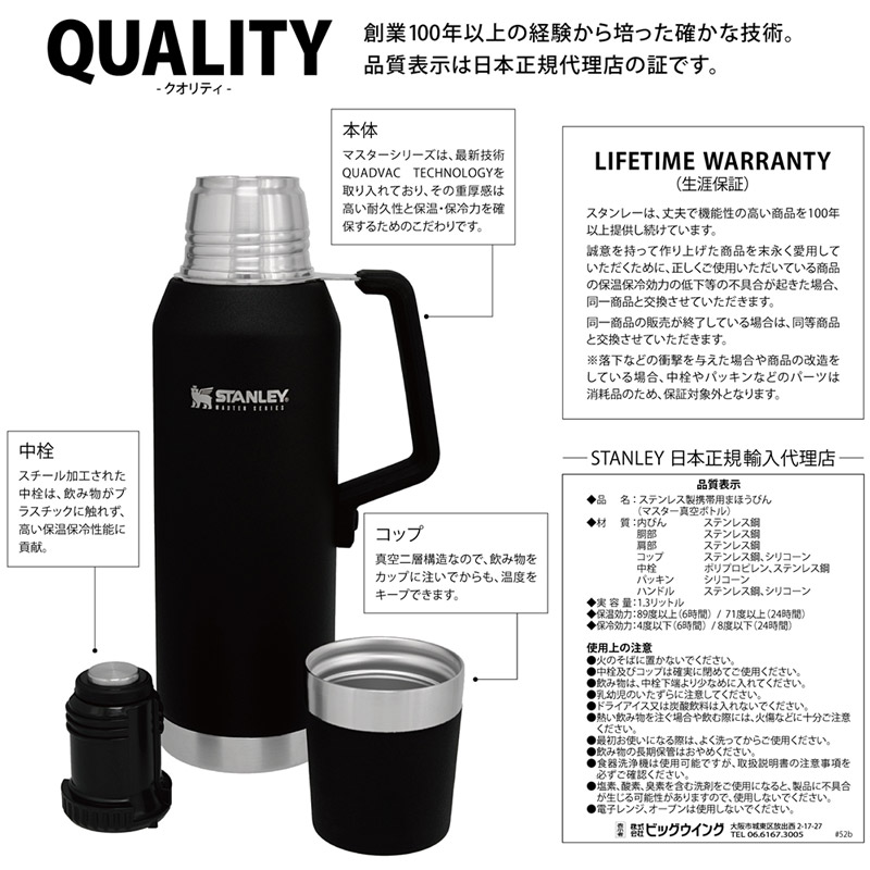 STANLEY マスター真空ボトル 1.3L マットブラック 日本正規品