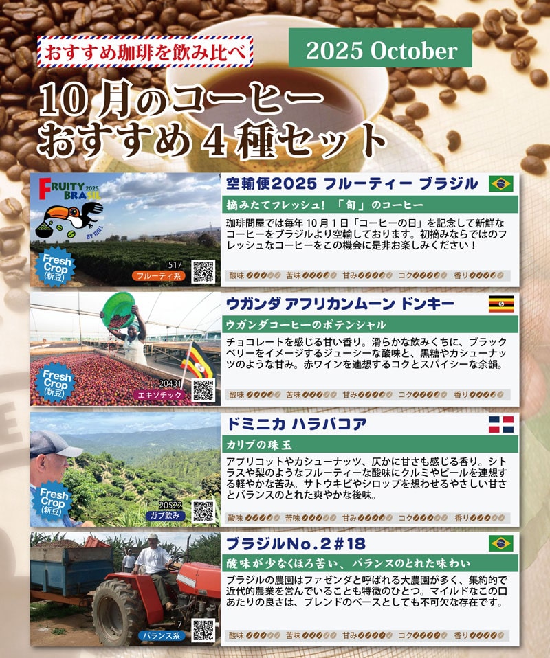 おすすめ豆4種類お試しコーヒーメール便